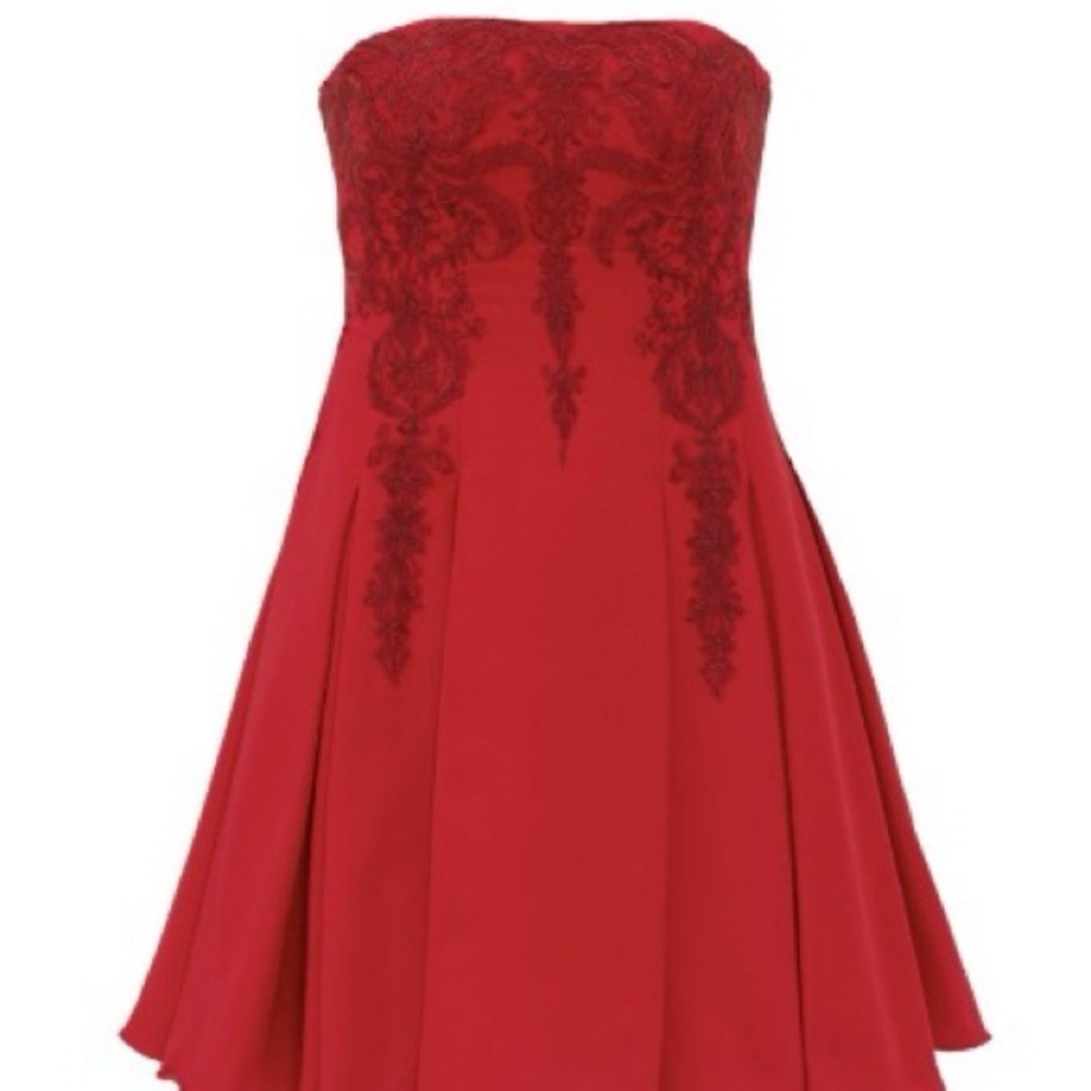 Marchesa Notte Lace Appliqué Red Dress